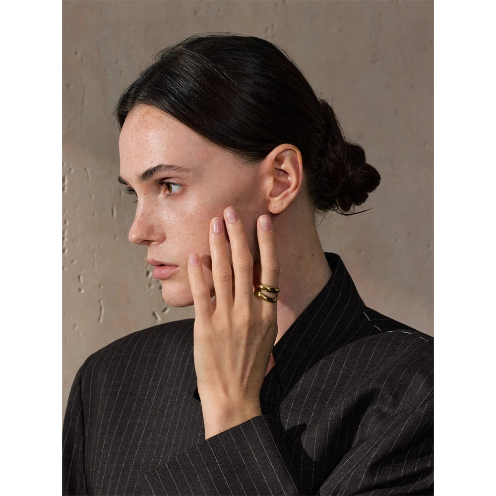 Anel Dupla Onda Banhado em Ouro 18K