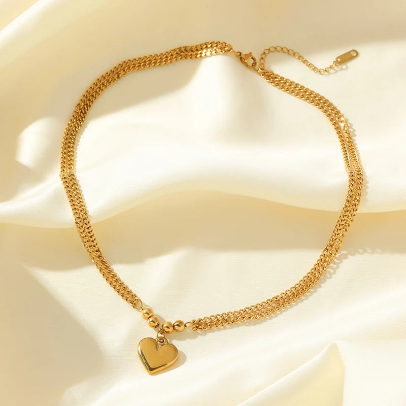 Conjunto Colar e Pulseira Coração Banhado em Ouro 18K