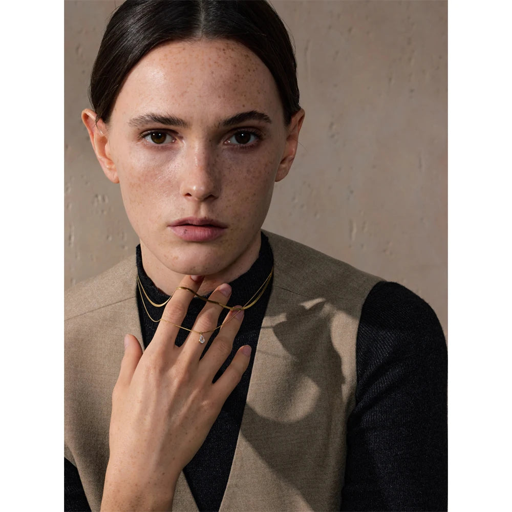 Colar Duplo Gota de Luz Banhado em Ouro 18K