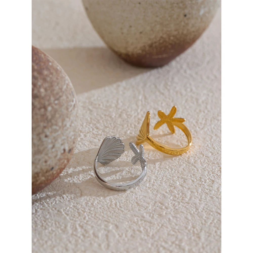 Anel Regulável Oceano Banhado em Ouro 18K