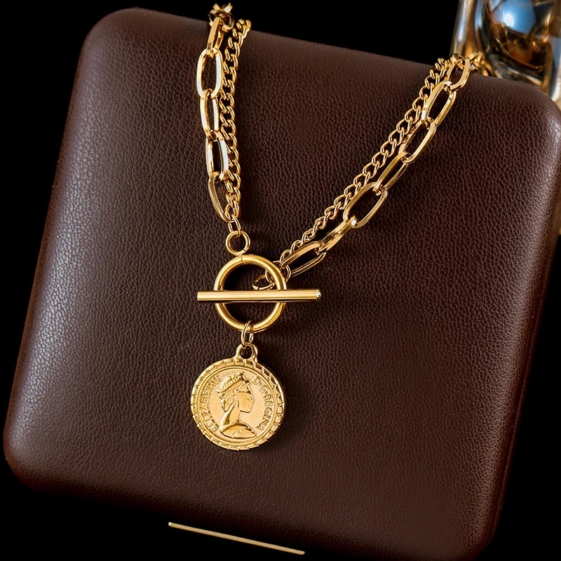 Conjunto Colar e Pulseira Medalha Banhado em Ouro 18K