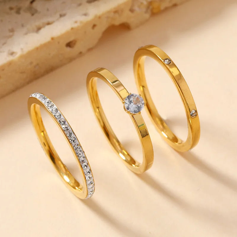 Conjunto de Anéis Eternity Banhado em Ouro 18K