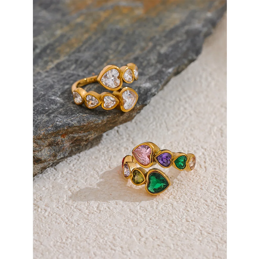 Anel Regulável Corações Banhado em Ouro 18K