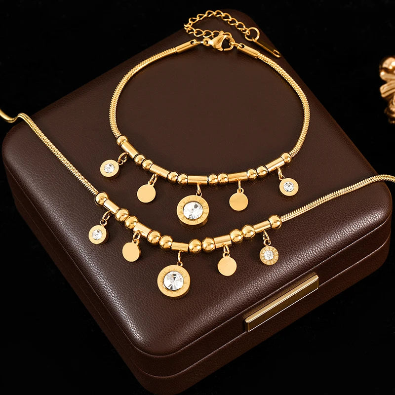 Conjunto Pingentes Zircônias Banhado em Ouro 18K