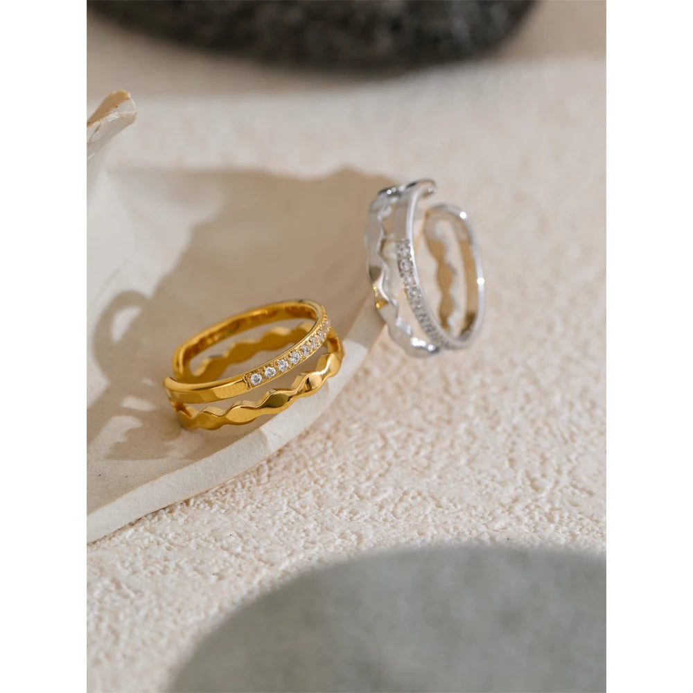 Anel Duplo Regulável Banhado em Ouro 18K