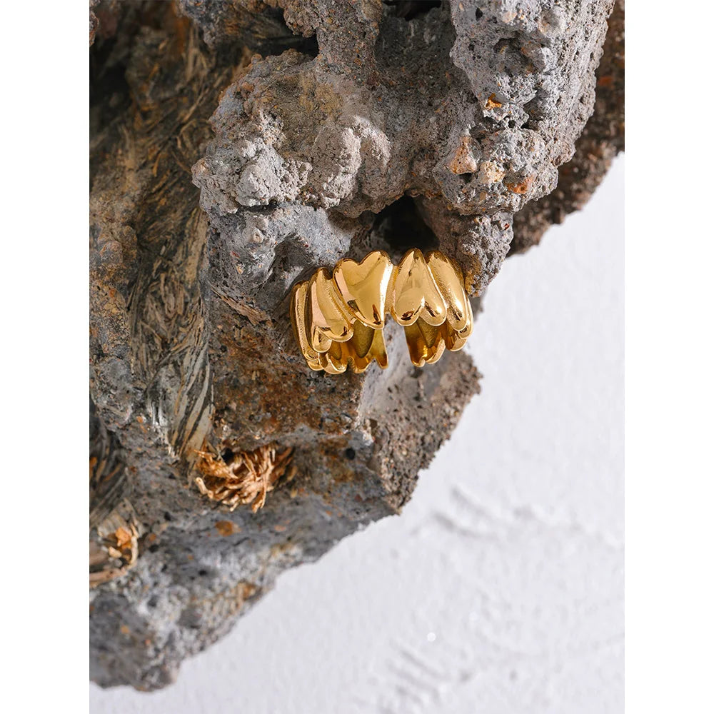 Anel Regulável Corações Banhado em Ouro 18K