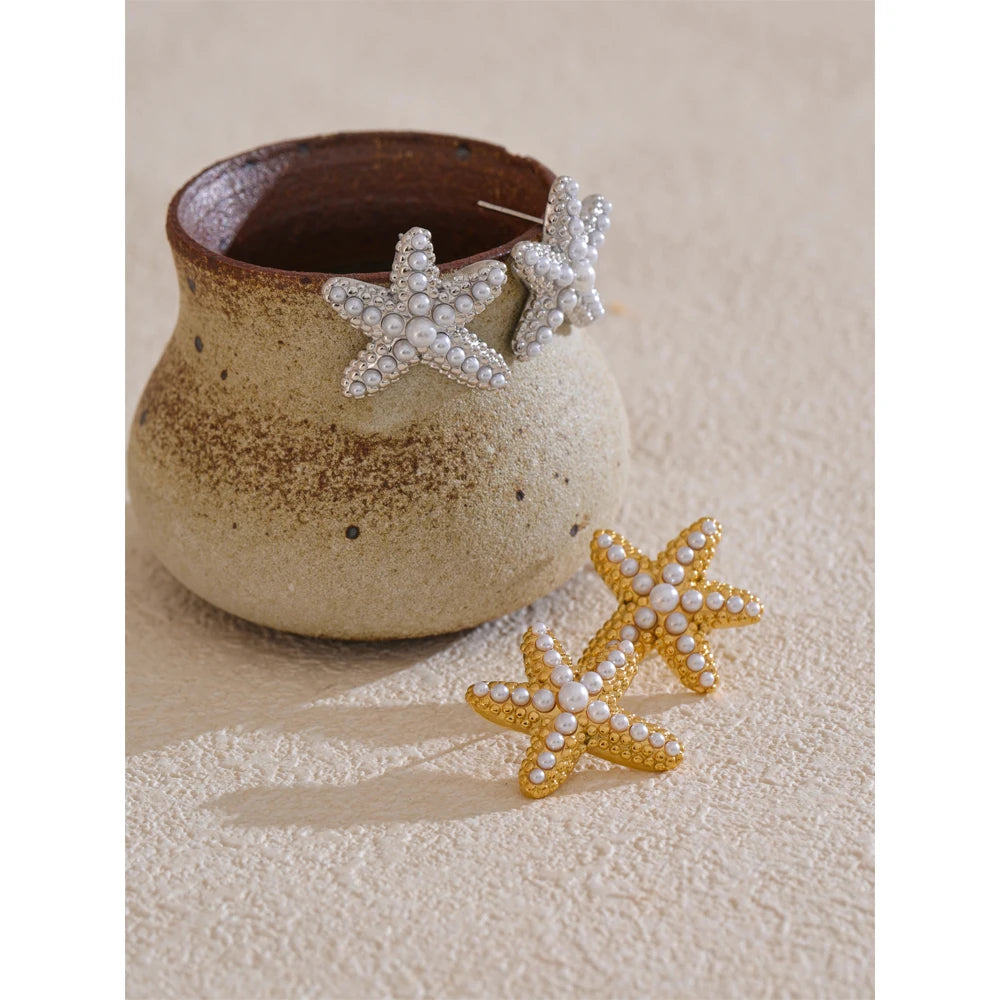 Brinco Estrela Perolada Banhado em Ouro 18K