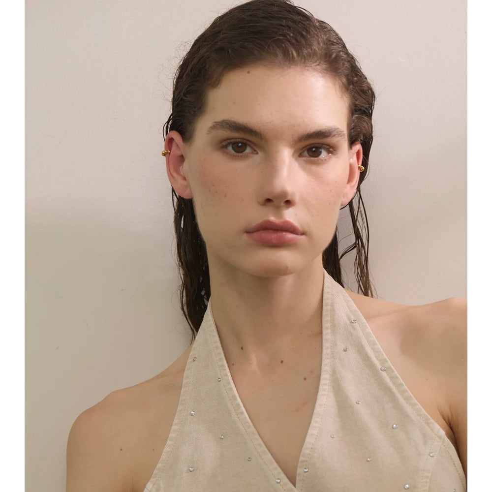 Brinco Piercing Fake Esferas Banhado em Ouro 18K