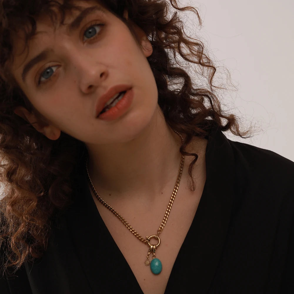 Colar Pedra Blue Banhado em Ouro 18K