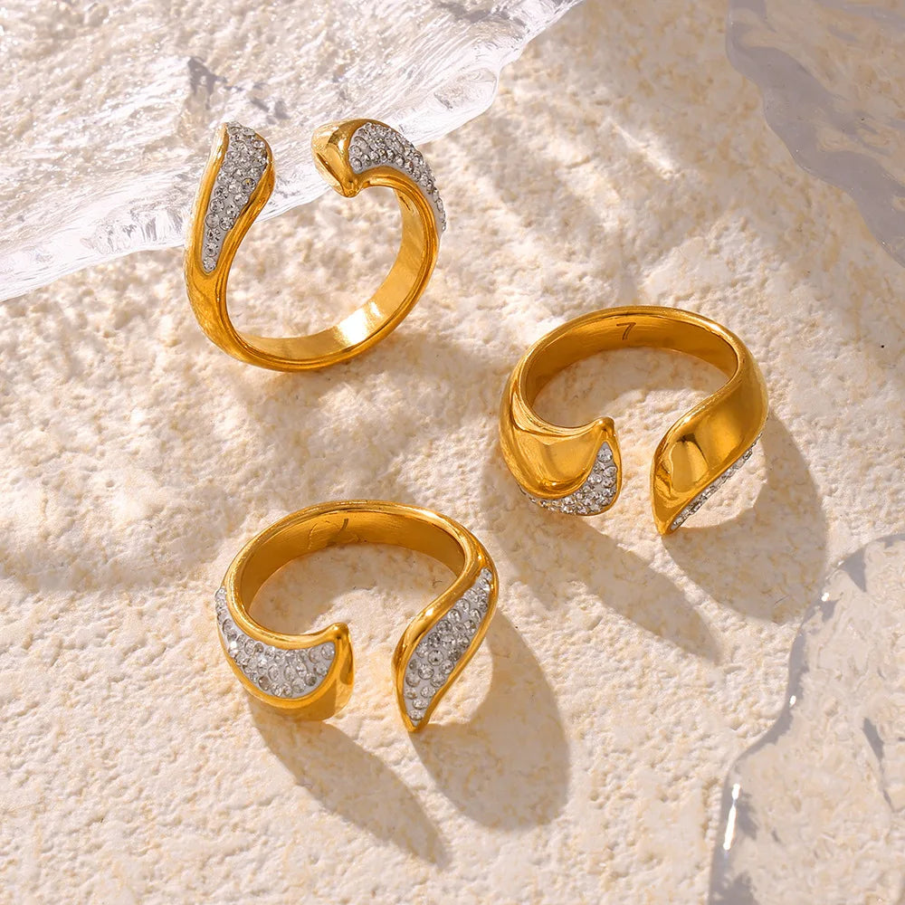 Anel Belle Regulável Zircônias Banhado em Ouro 18K