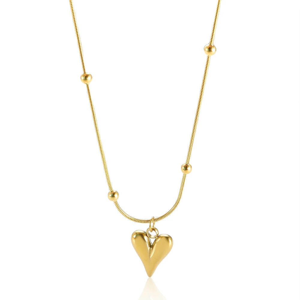 Colar Bolinhas e Coração Banhado em Ouro 18K