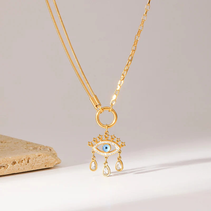 Colar Pingente Olho Grego Banhado em Ouro 18K