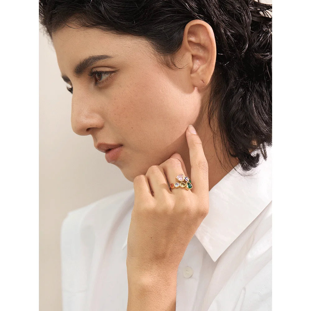 Anel Regulável Corações Banhado em Ouro 18K