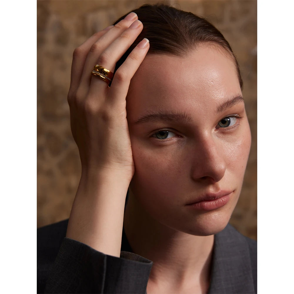 Anel Aliança Robusto Zircônia Banhado em Ouro 18K