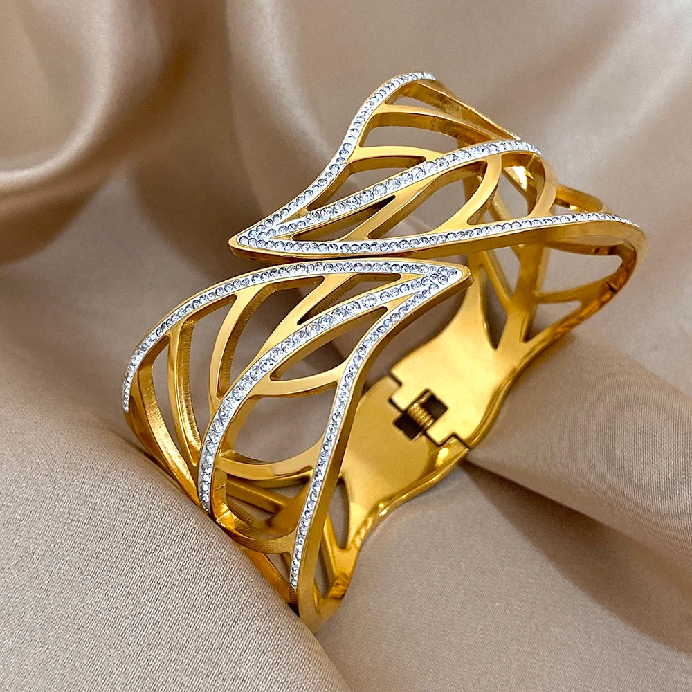 Bracelete Folhas Zircônias Banhado em Ouro 18K