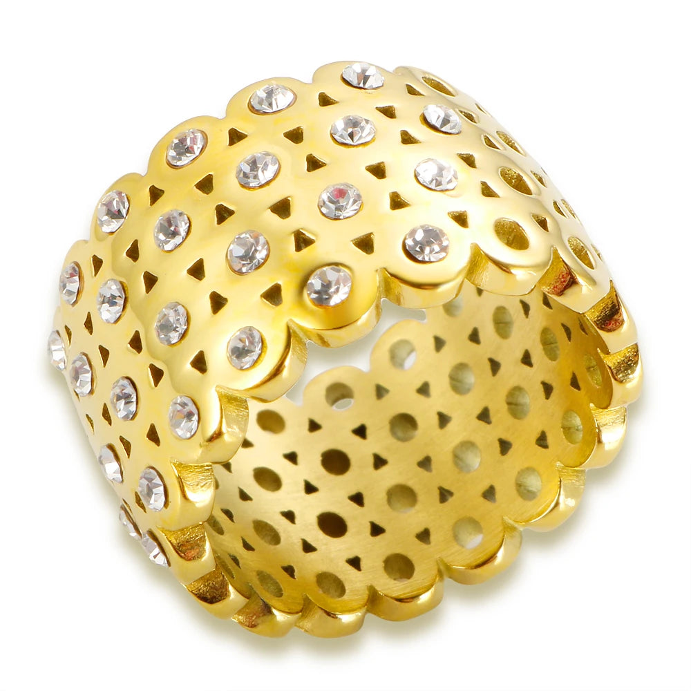 Anel Luxo Vazado Zircônias Banhado em Ouro 18K