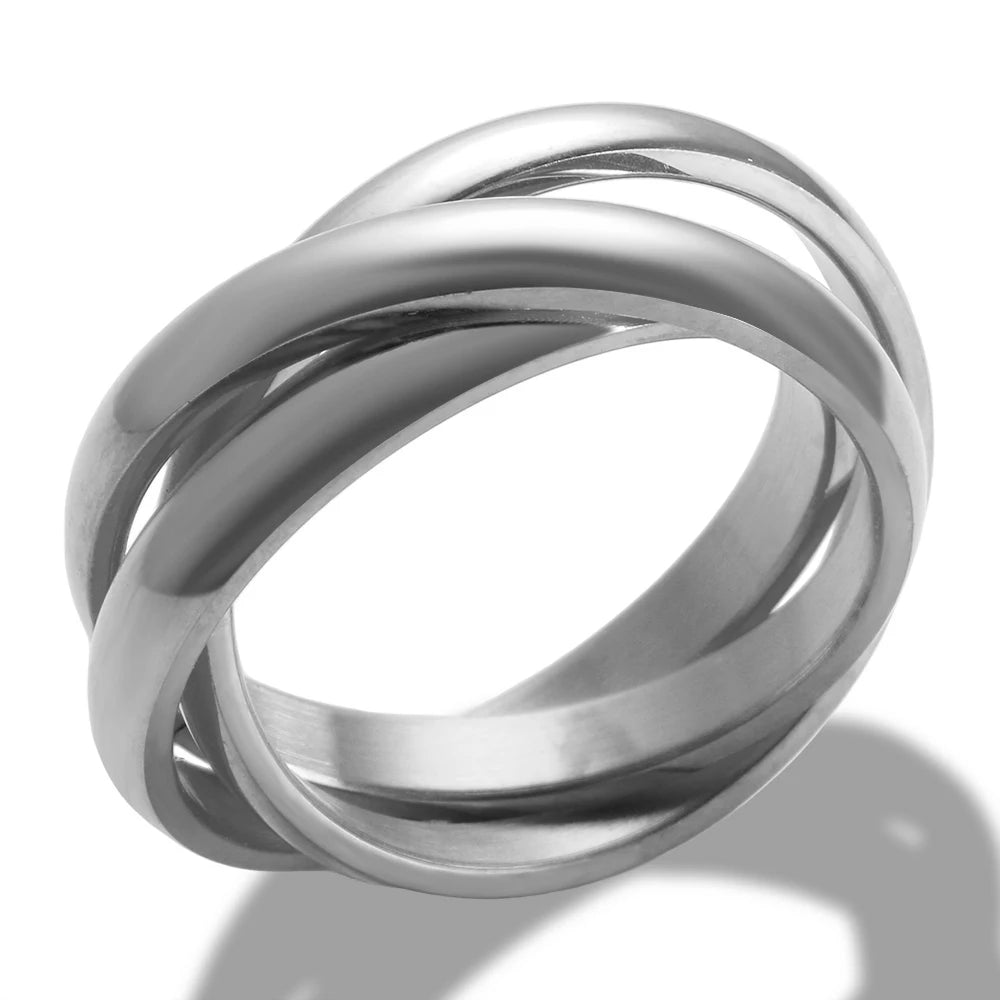 Anel Triplo Elos Interligados Banhado em Ouro 18K