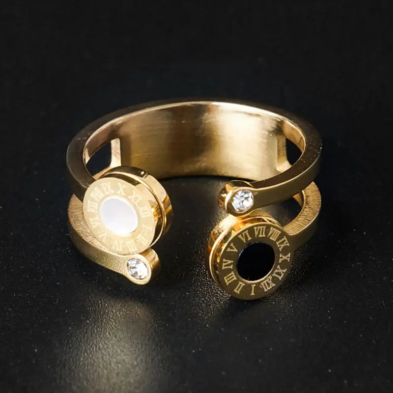 Anel Duplo Algarismo Romano Banhado em Ouro 18K