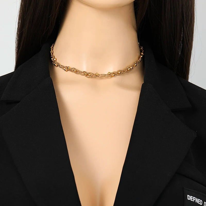 Conjunto Colar e Pulseira Entrelaçada Banhado em Ouro 18K