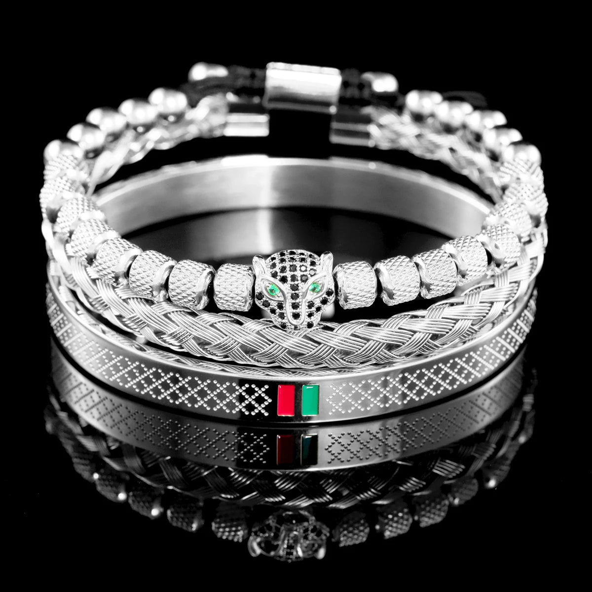 Kit 3 Pulseiras Panther Masculina Banhado em Ouro 18K