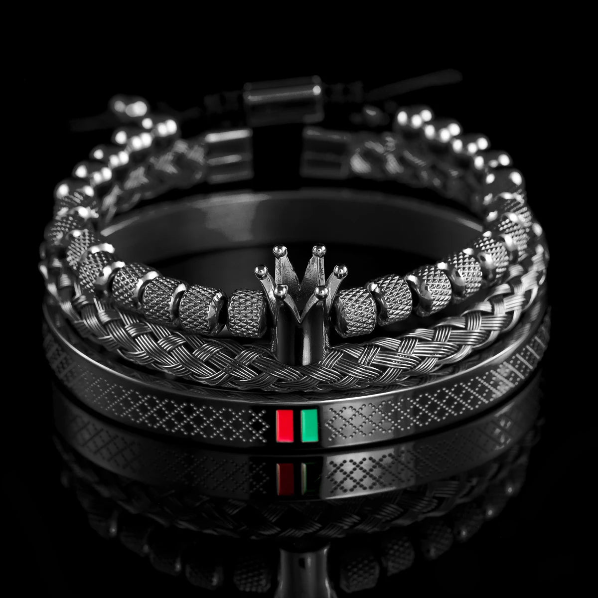 Kit 3 Pulseiras Coroa Masculina Banhado em Ouro 18K