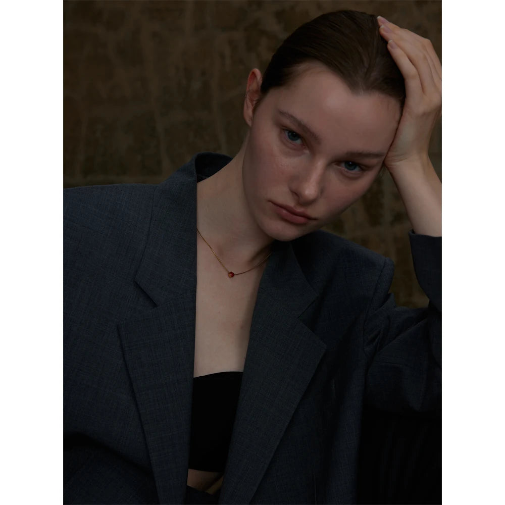 Colar Pingente Coração Vermelho Banhado em Ouro 18K