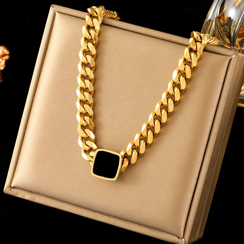 Colar Ônix Banhado em Ouro 18K