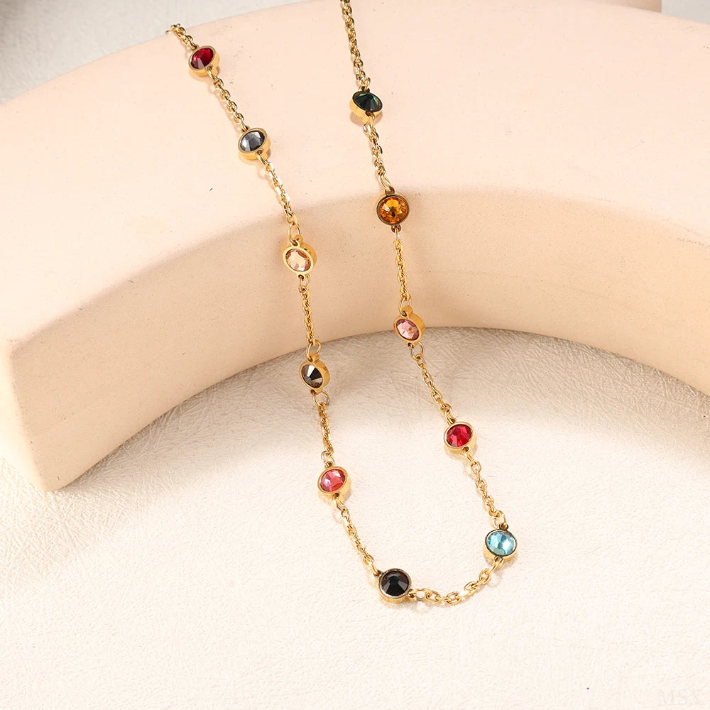 Colar Elegance Colorido Banhado em Ouro 18K