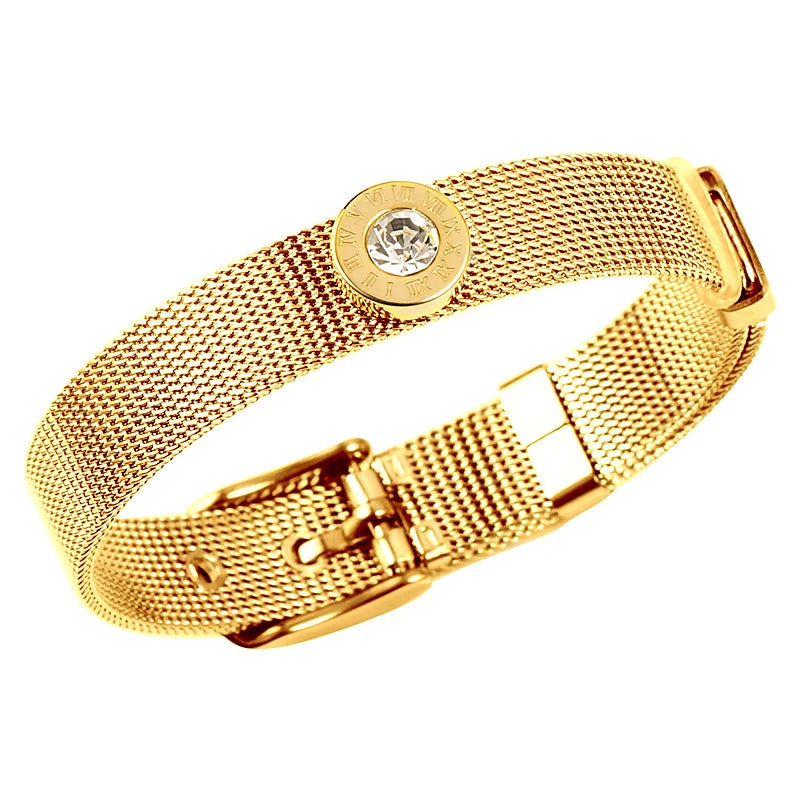 Bracelete Malha Algarismo Romano Banhado em Ouro 18K