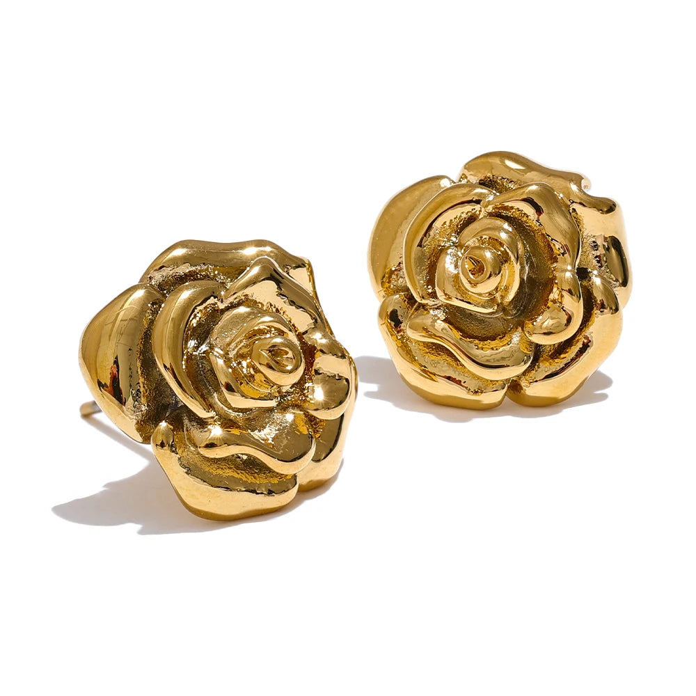 Brinco Rose Flower Banhado em Ouro 18K