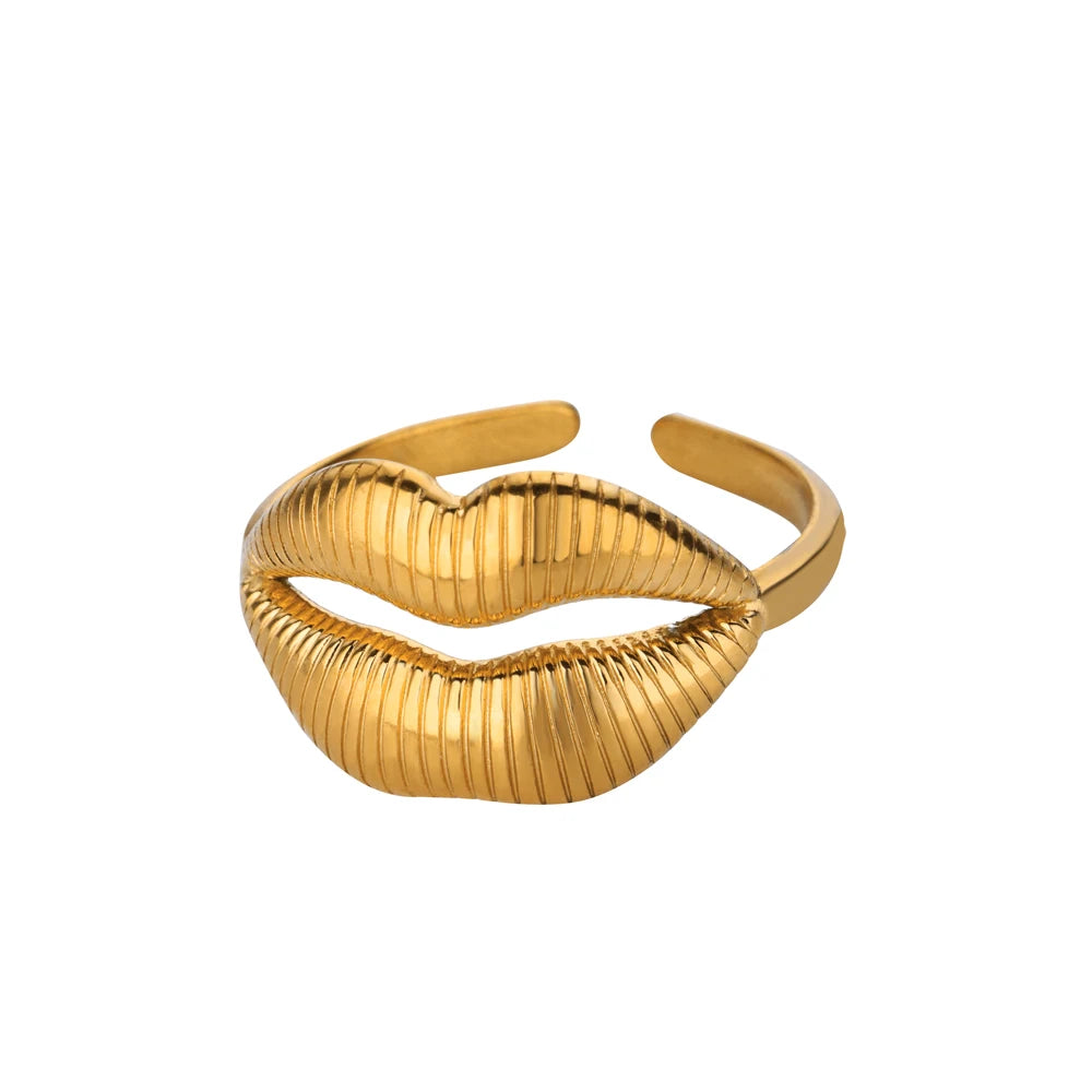 Anel Regulável Boca Banhado em Ouro 18K