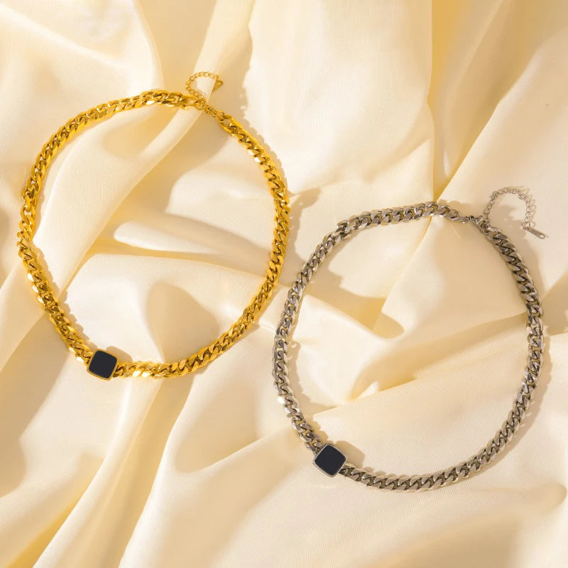 Colar Ônix Banhado em Ouro 18K