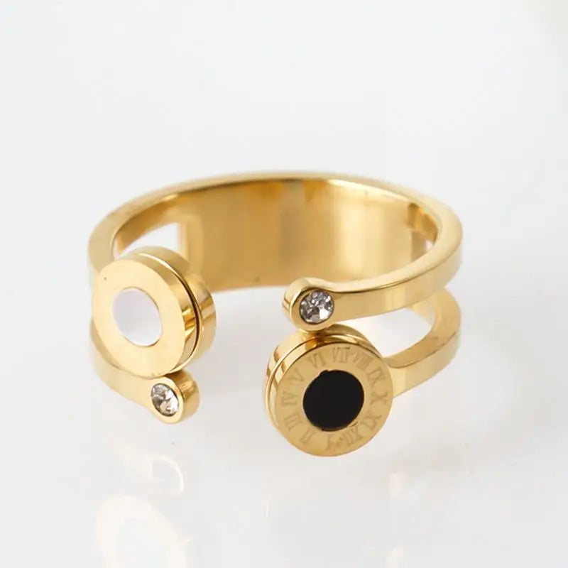 Anel Duplo Algarismo Romano Banhado em Ouro 18K