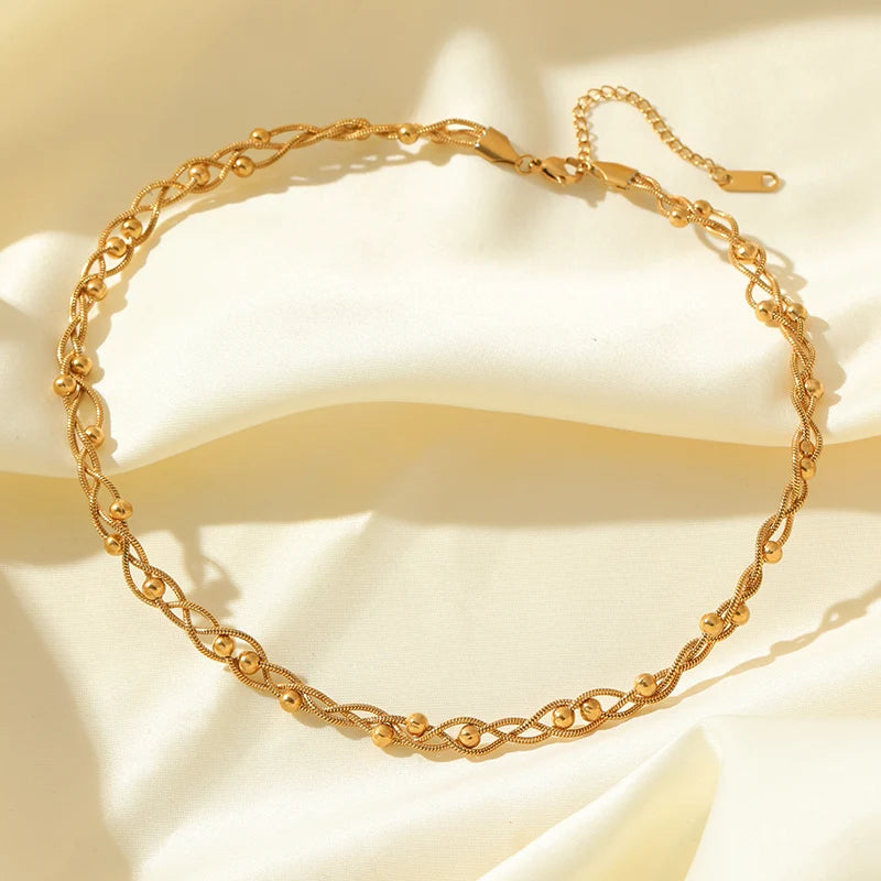 Conjunto Colar e Pulseira Entrelaçada Banhado em Ouro 18K