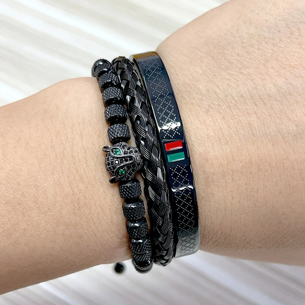 Kit 3 Pulseiras Panther Masculina Banhado em Ouro 18K