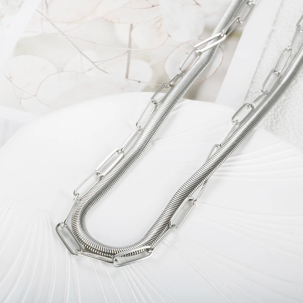 Colar Duplo Cobra e Elos Banhado em Ouro 18K