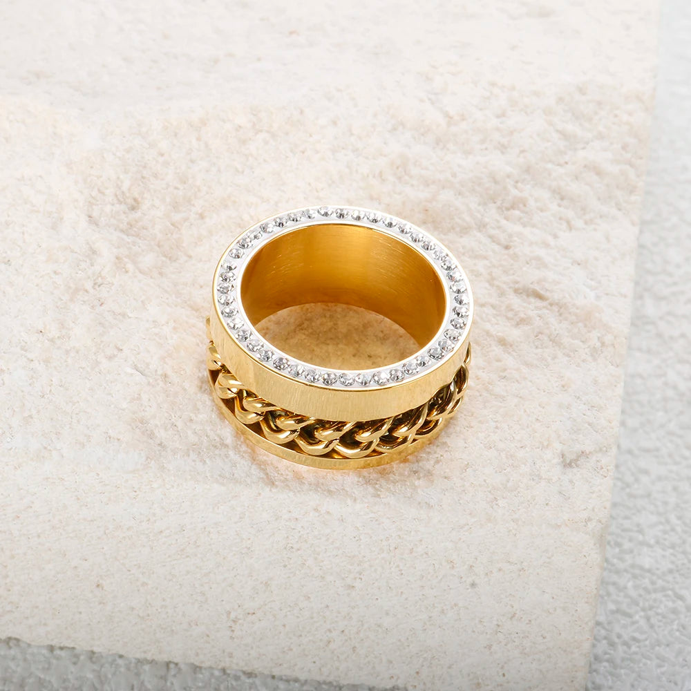 Anel Cúbico Elos Zircônias Banhado em Ouro 18K