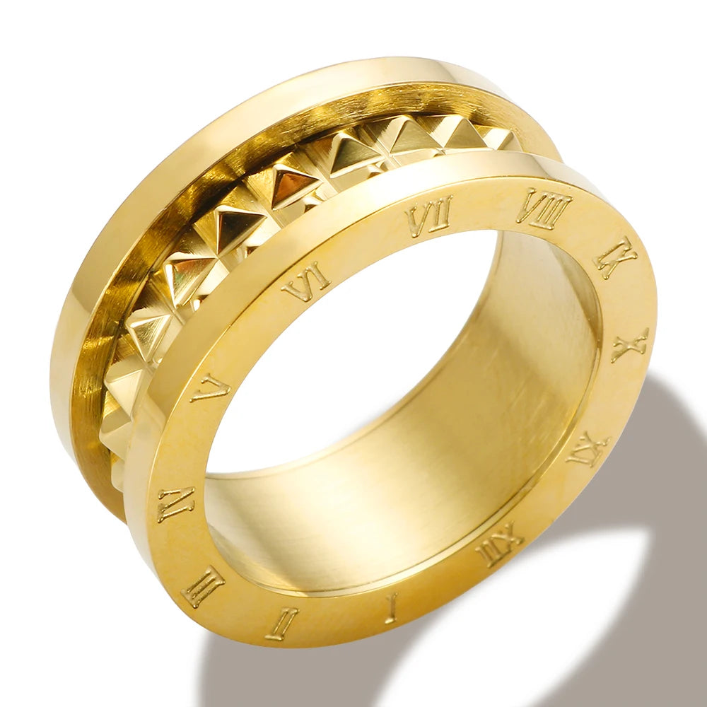 Anel Pirâmides Algarismo Romano Banhado em Ouro 18K