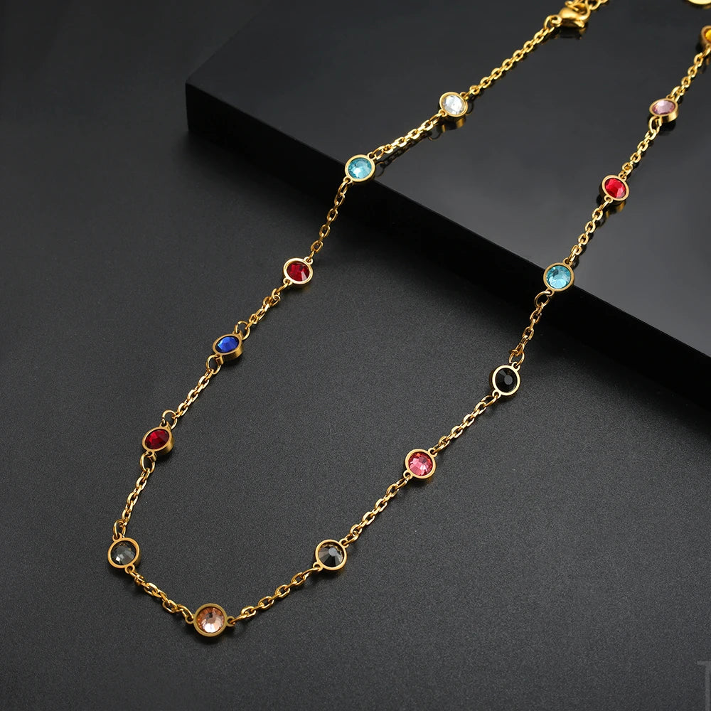 Colar Elegance Colorido Banhado em Ouro 18K