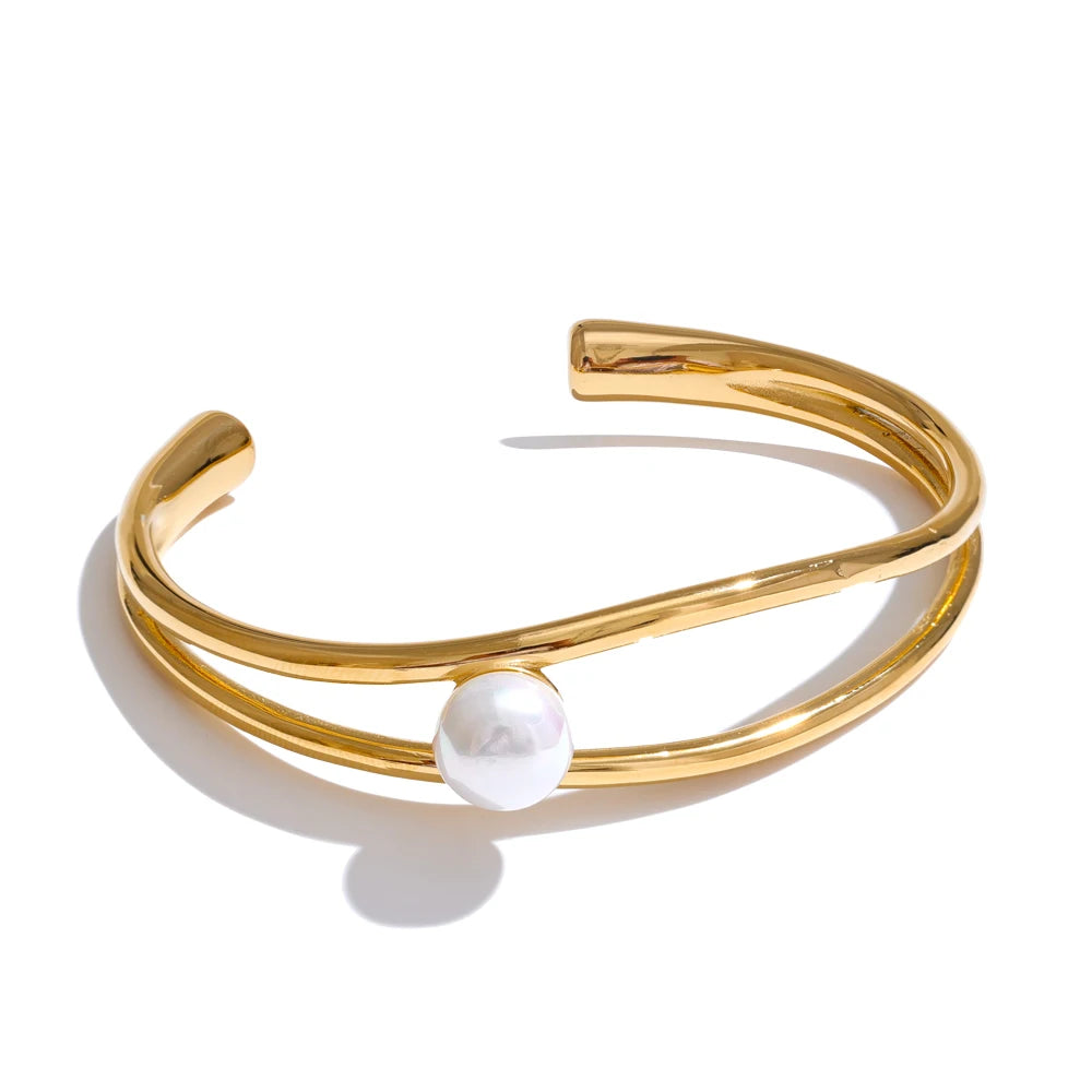 Bracelete Minimalista Pérola Banhado em Ouro 18K