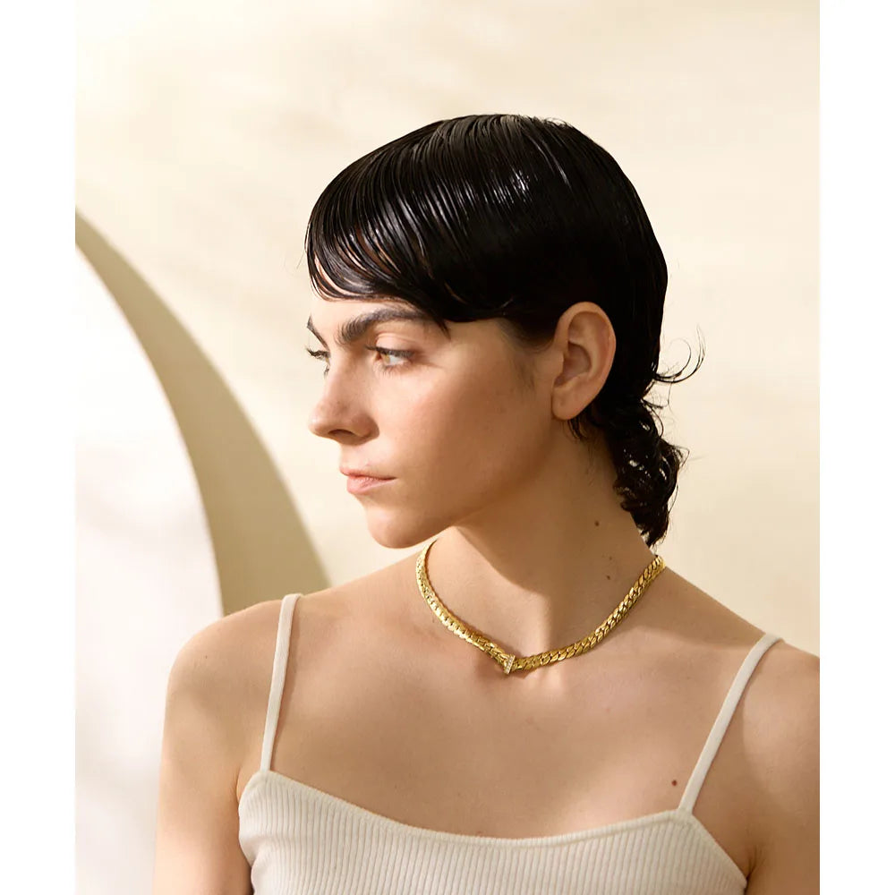 Colar Corrente Amassada Banhado em Ouro 18K