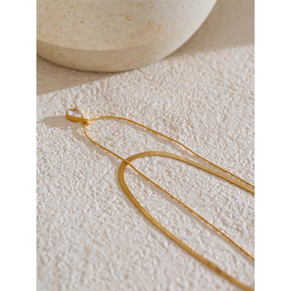 Colar Duplo Gota de Luz Banhado em Ouro 18K