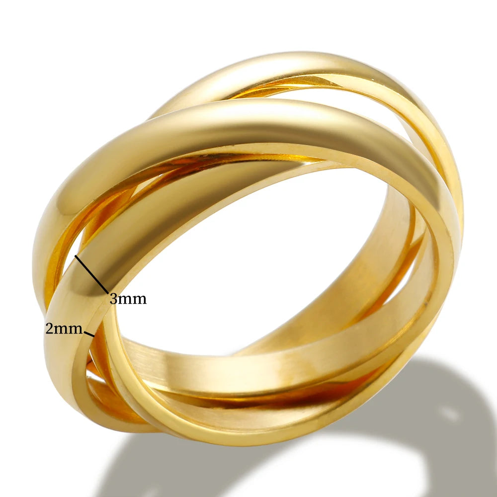 Anel Triplo Elos Interligados Banhado em Ouro 18K