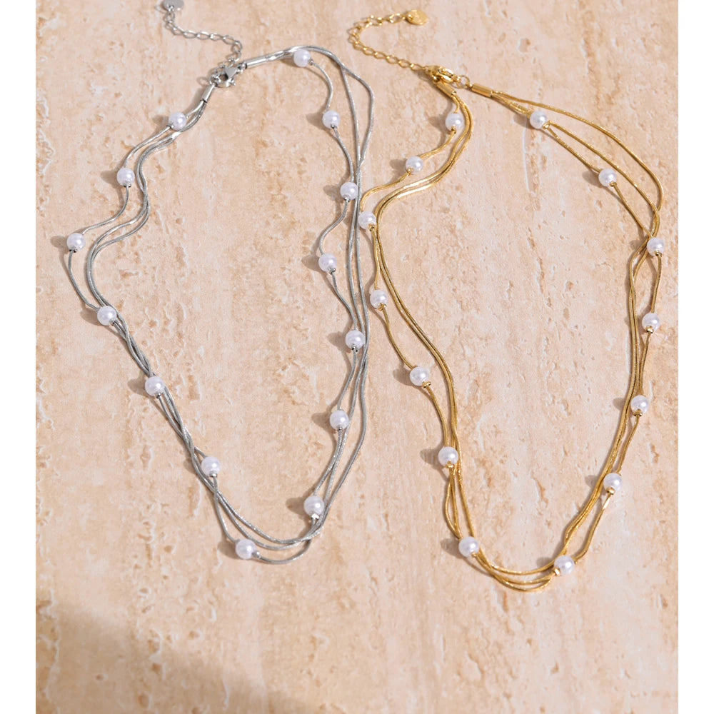 Colar Trio com Pérolas Banhado em Ouro 18K