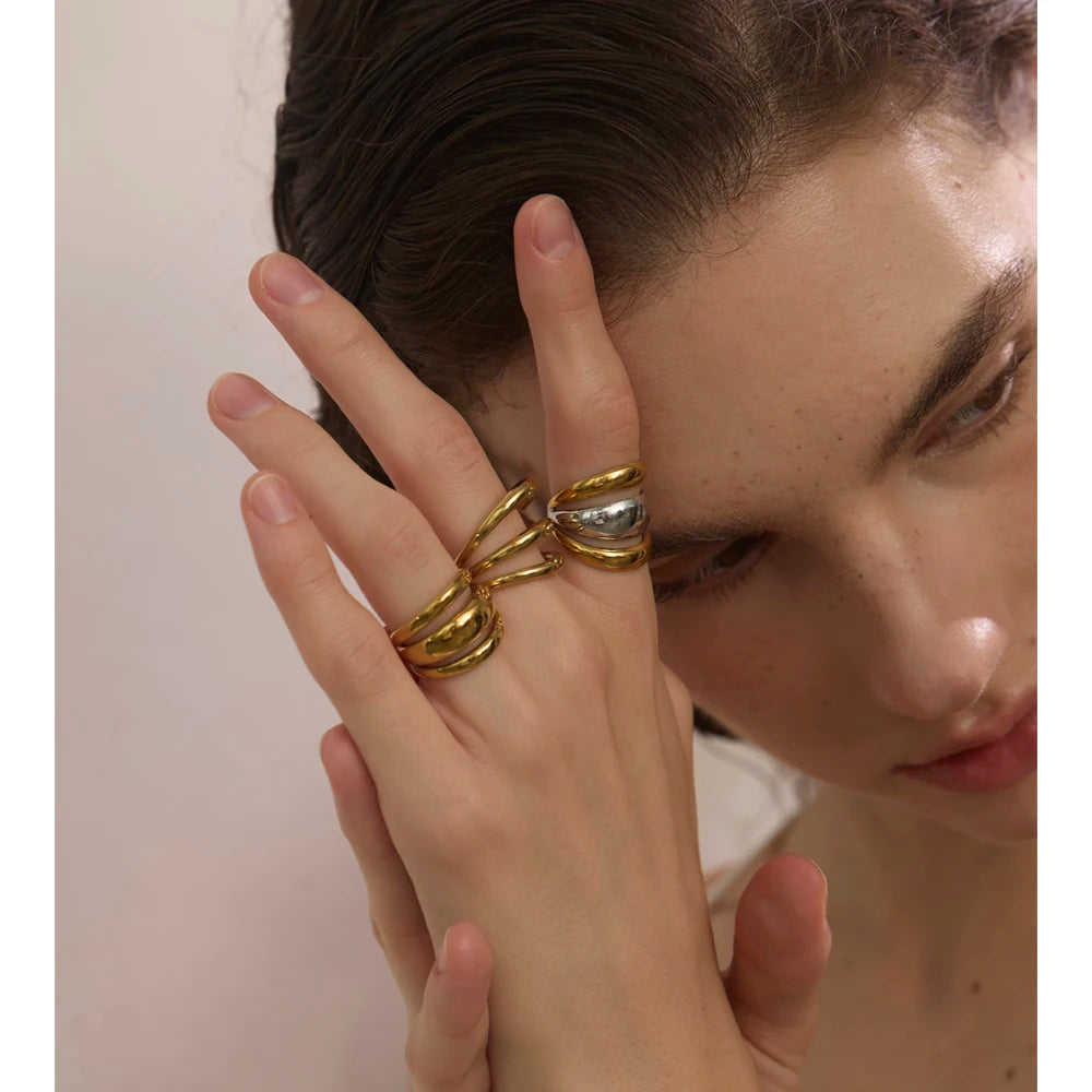 Anel Aura Regulável Banhado em Ouro 18K