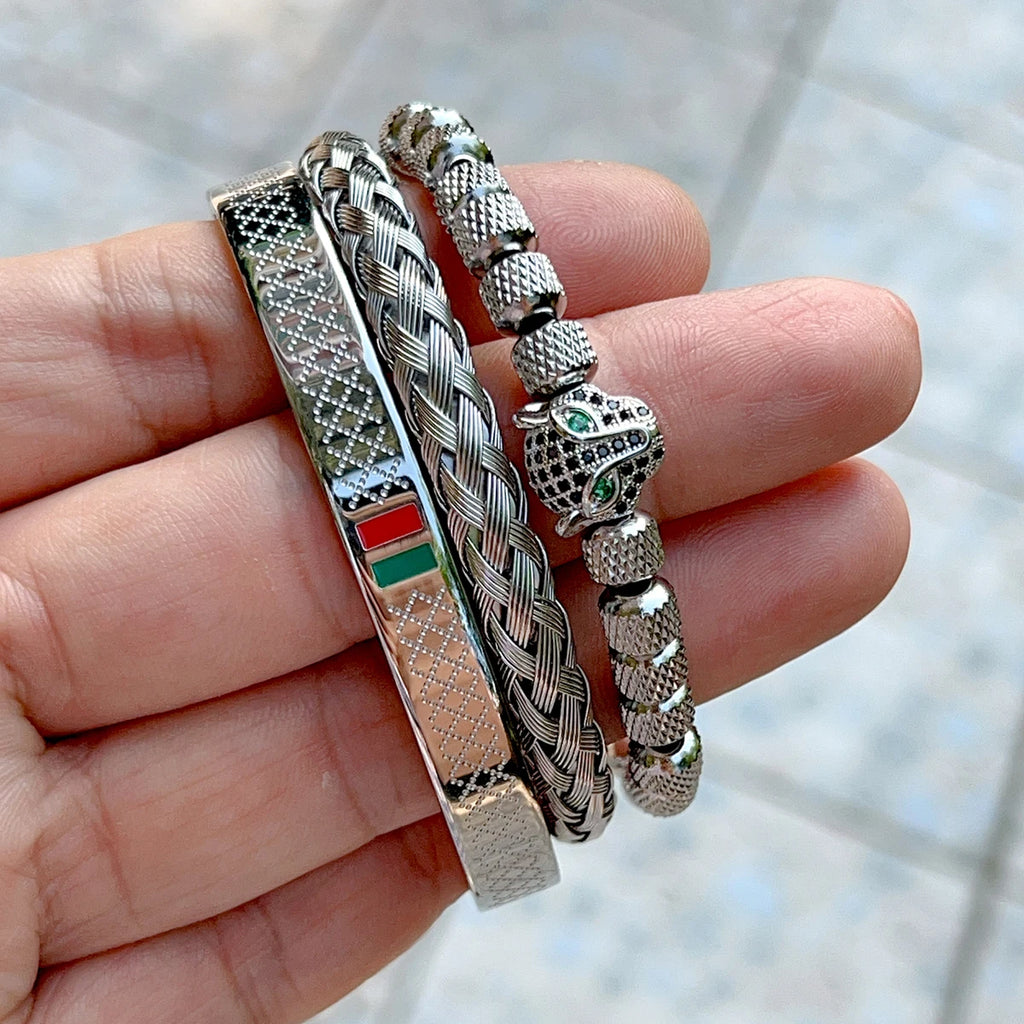 Kit 3 Pulseiras Panther Masculina Banhado em Ouro 18K