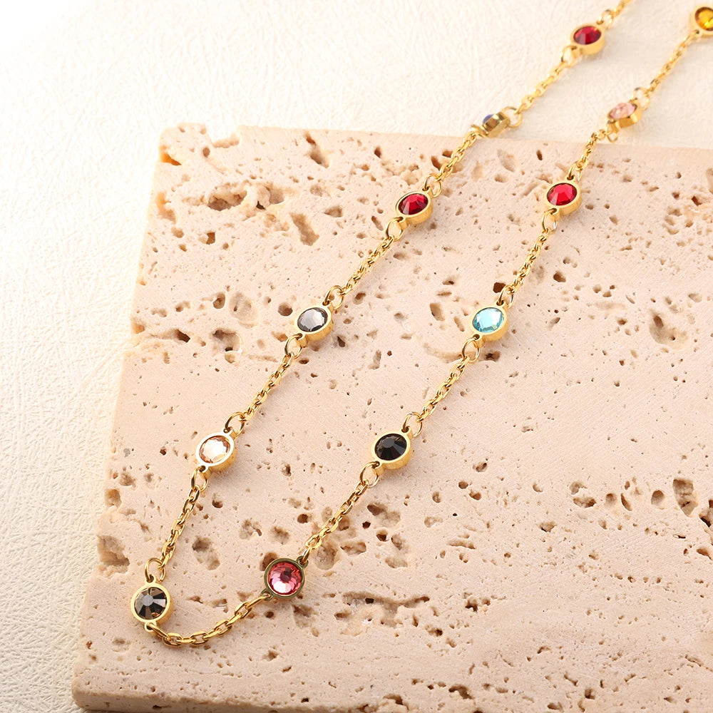 Colar Elegance Colorido Banhado em Ouro 18K