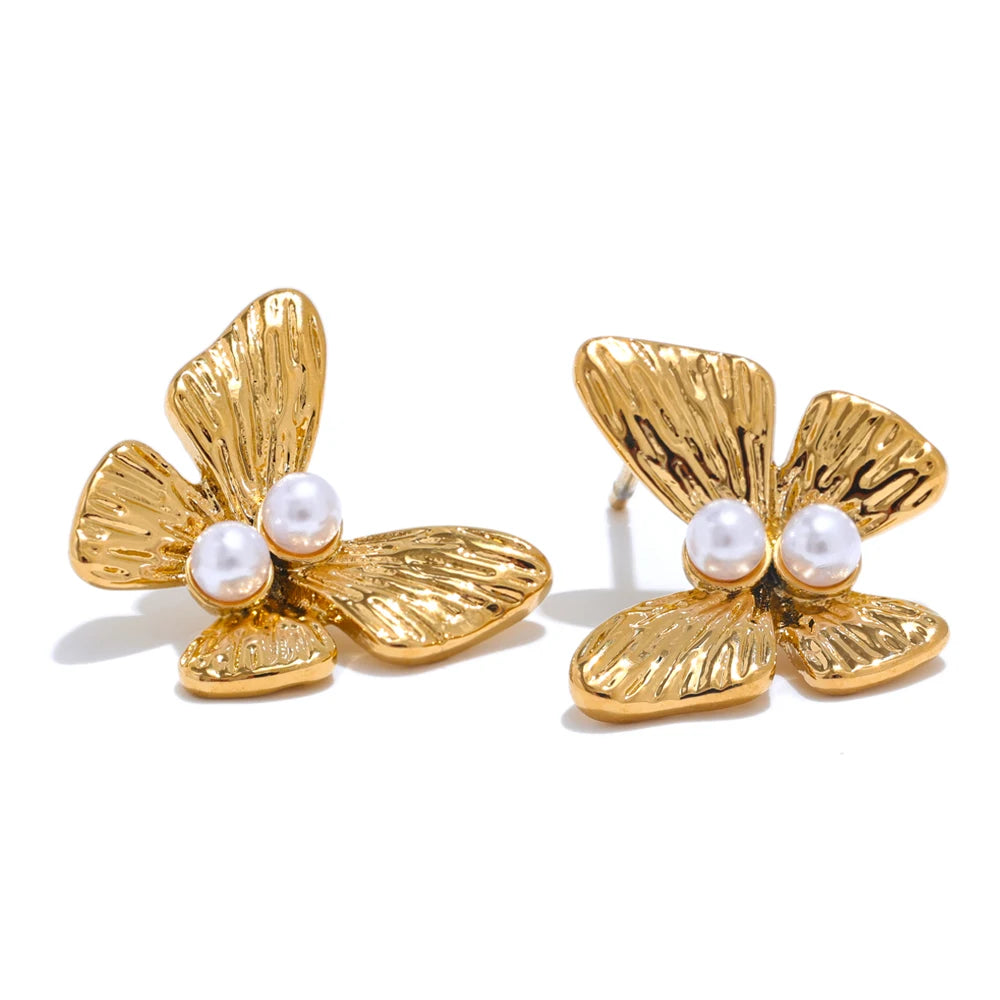 Brinco Pearls Butterfly Banhado em Ouro 18K