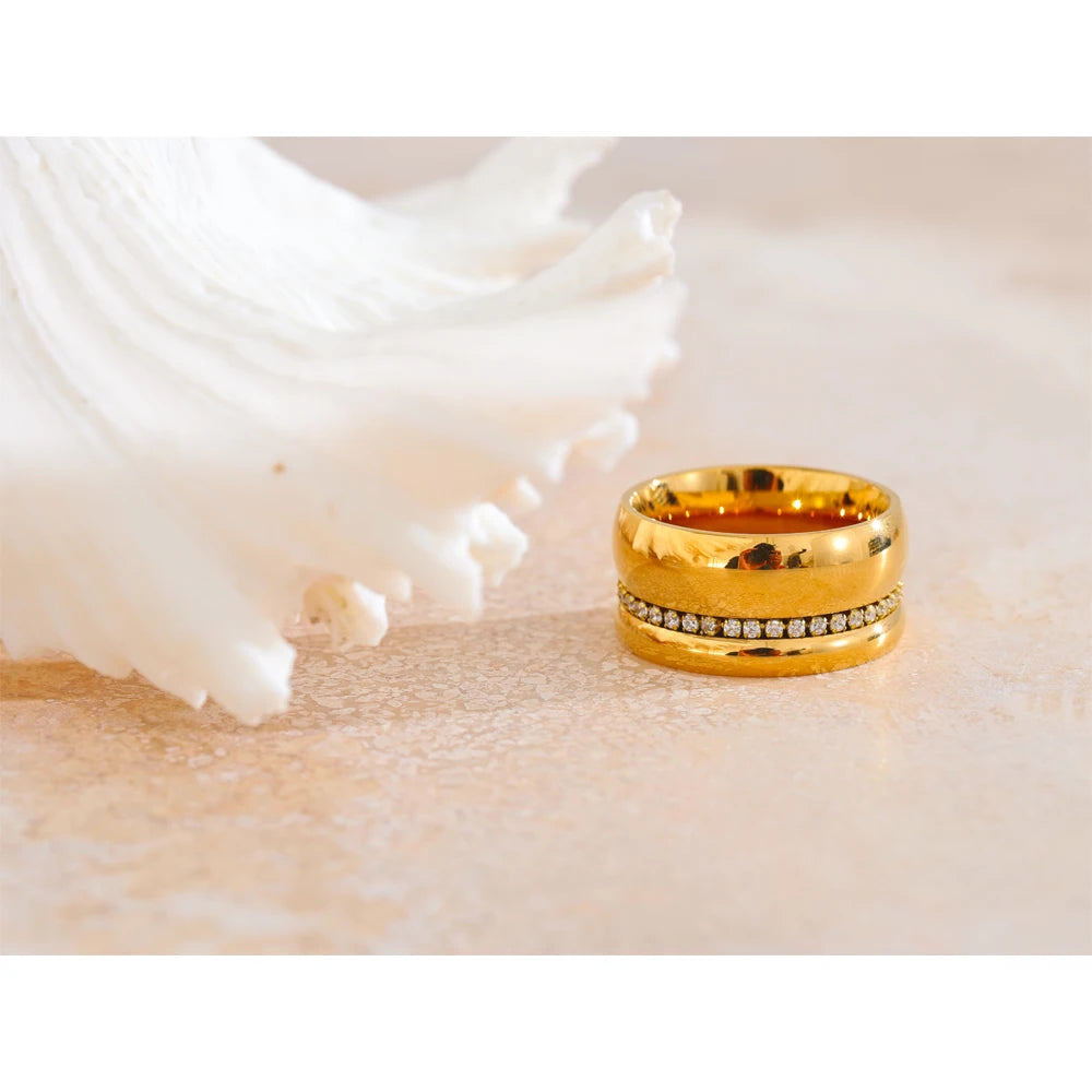 Anel Aliança Robusto Zircônia Banhado em Ouro 18K