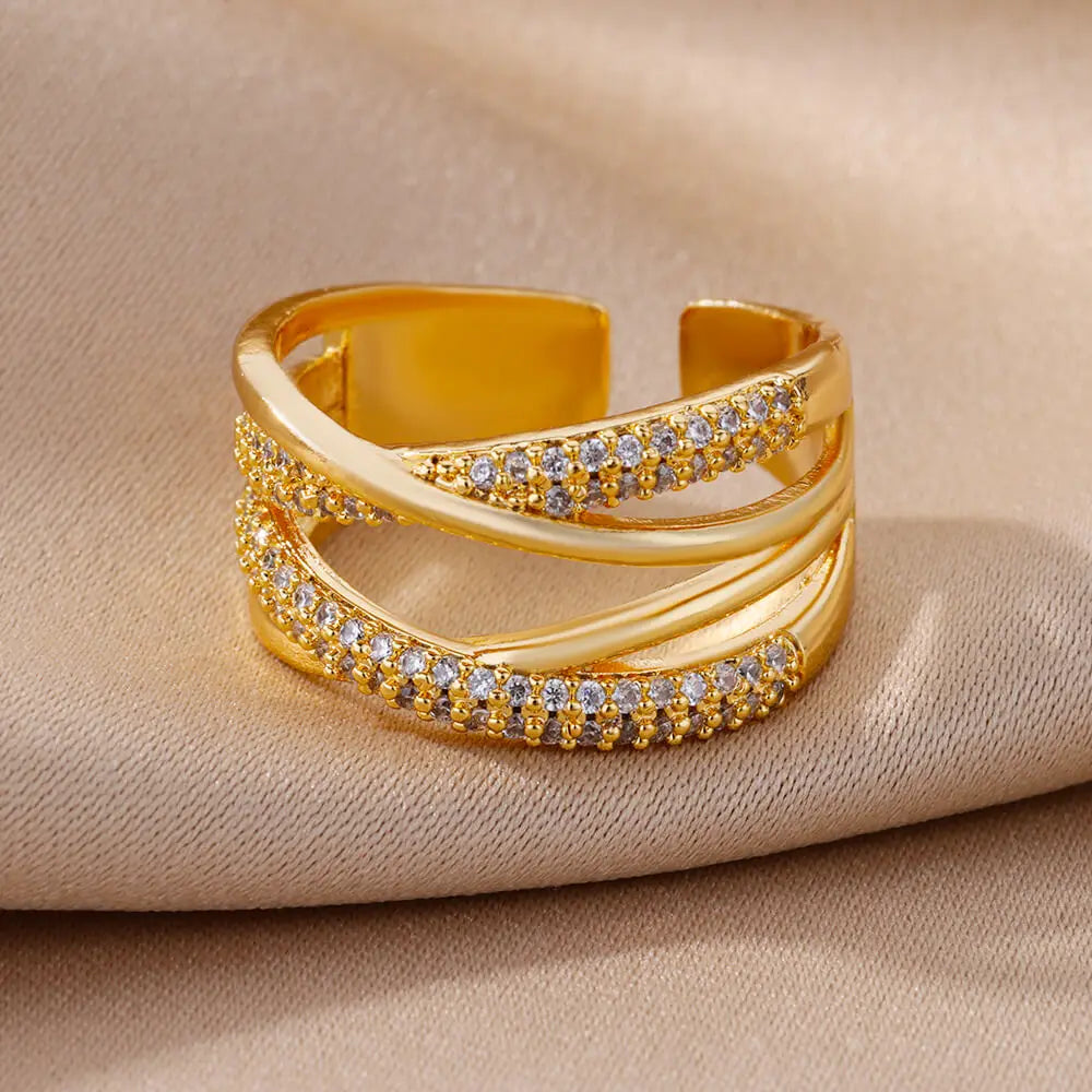 Anel Regulável Magie Zircônia Banhado em Ouro 18K